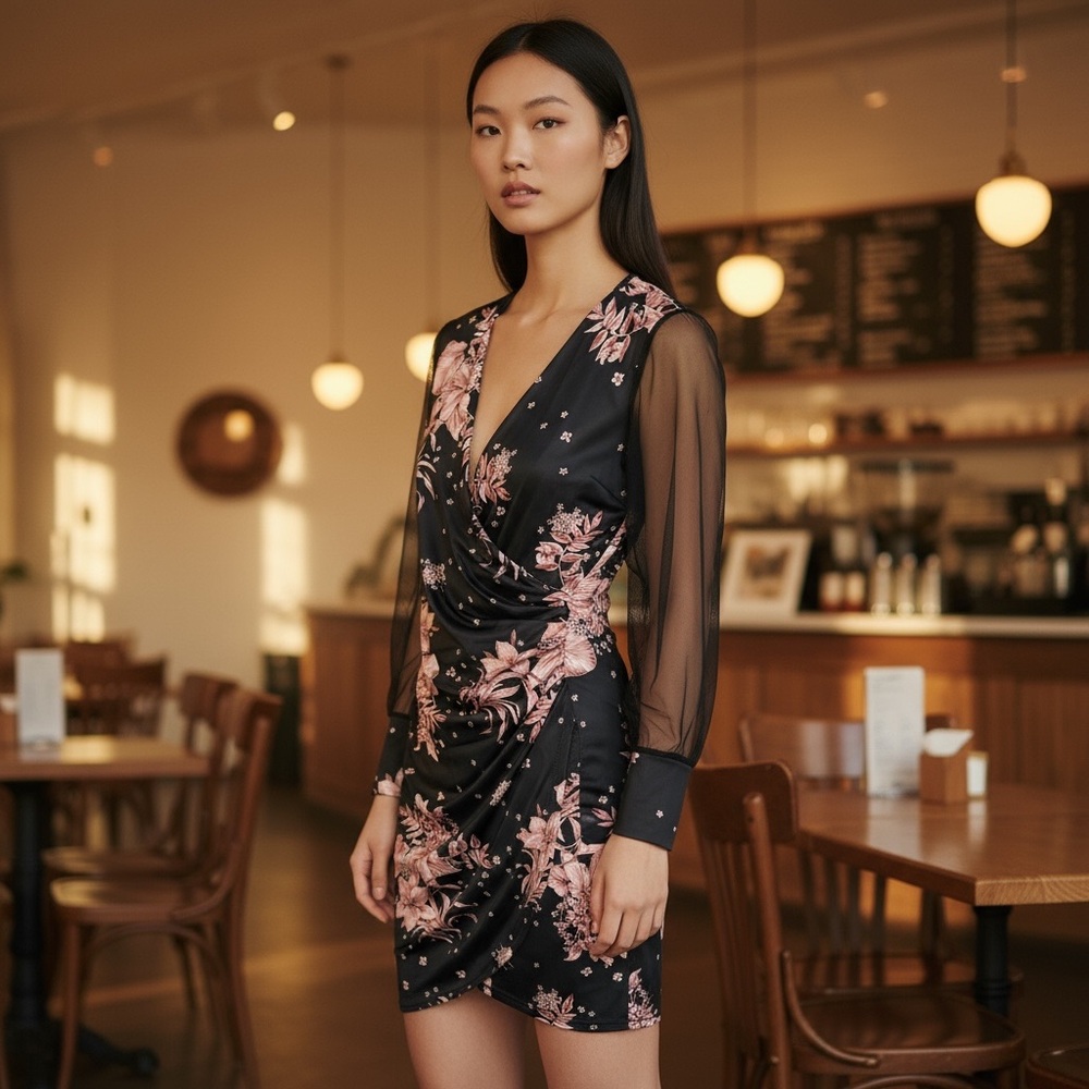 New Black and Pink Floral Dress